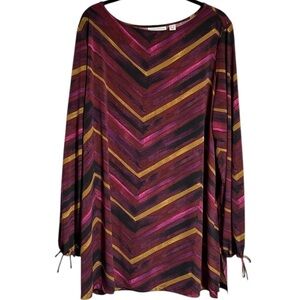 Susan Graver ~ Women’s Multicolor Chevron Long Sleeve Tunic Top A343065 Size 1X